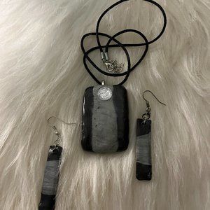 Gray and Black Rhinestone Handmade Rare One of a Kind Necklace and Earrings Set